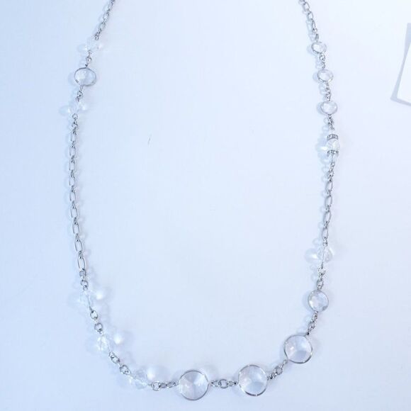 Ann Taylor Lucite Clear Stone Layer Link Toggle Necklace NWOT $59.50 - Picture 6 of 11